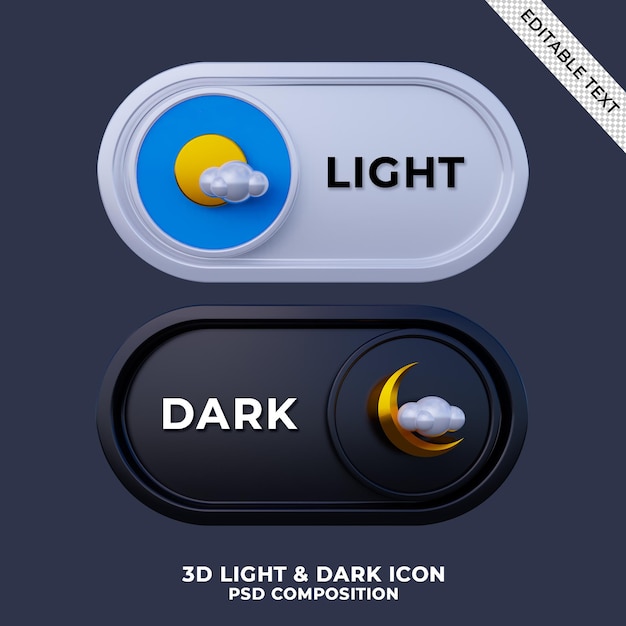 PSD 3d render dark mode and light mode switch interface