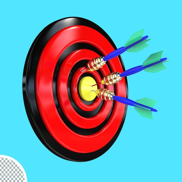 PSD rendering 3d dart board target board bullseye con icona freccia isolata illustrazione