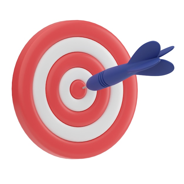 PSD 3d render darts with a target and a dart the arrow is in the center of the target the concept of achieving a goals business icon for website design app and ui 3d rendering isolated illustration