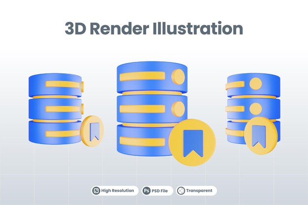 PSD 3d render database server icon with archieve icon isolated