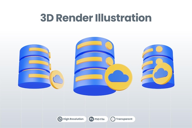 PSD icona del server di database di rendering 3d con icona nuvola isolata