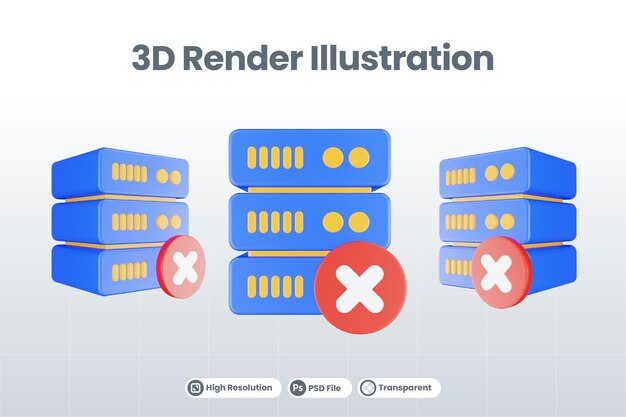 고립 된 십자가 아이콘이있는 3d 렌더링 데이터베이스 서버 아이콘