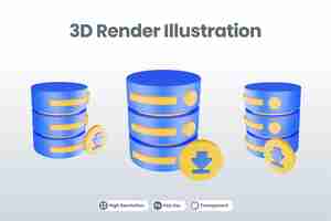 PSD Значок сервера базы данных 3d рендеринга с изолированным значком загрузки