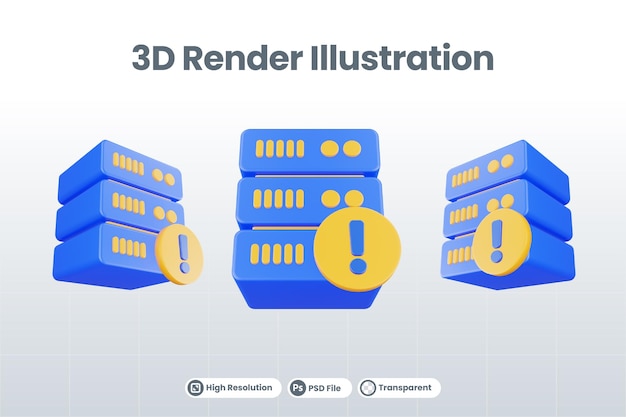 3d render database server icon with exclamation mark icon isolated