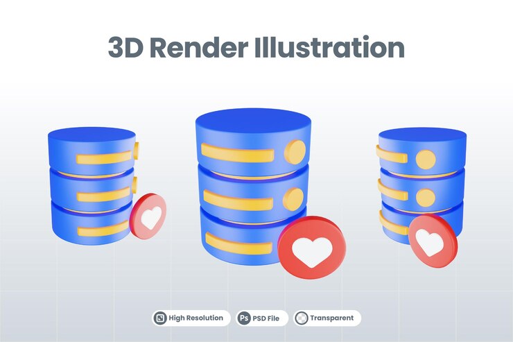 PSD 3d render database server icon with favorite icon isolated