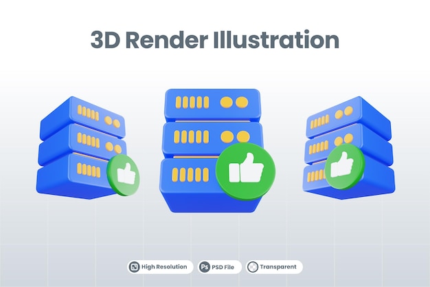 PSD 3d render database server icon with like icon isolated