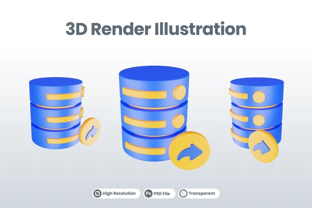 PSD 次のアイコンが分離された3dレンダリングデータベースサーバーアイコン