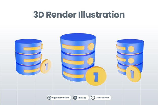 PSD 3d render database server icon with one icon isolated