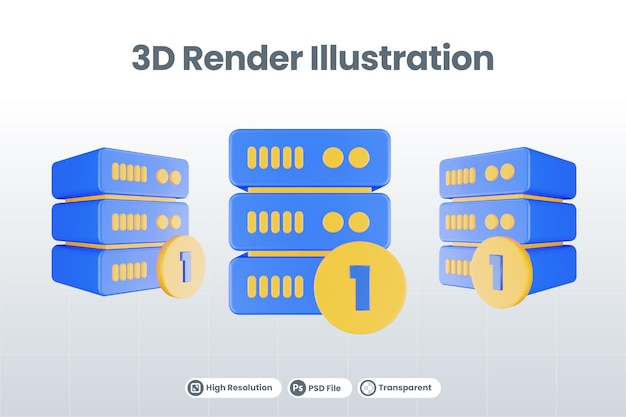 PSD 1つのアイコンが分離された3dレンダリングデータベースサーバーアイコン