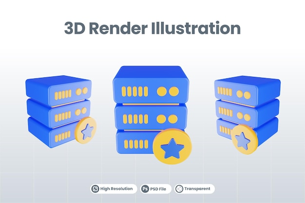 PSD 3d render database server icon with star icon isolated