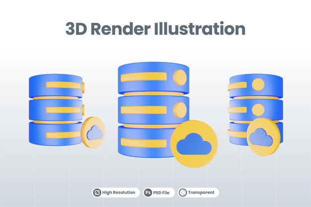 3d render database server icoon met cloud icoon geïsoleerd