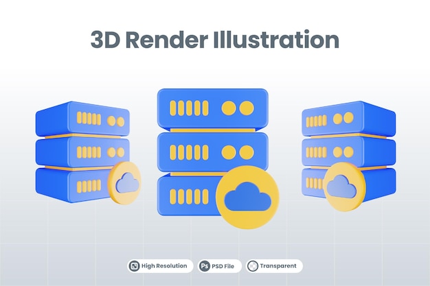 PSD 3d render database server icoon met cloud icoon geïsoleerd