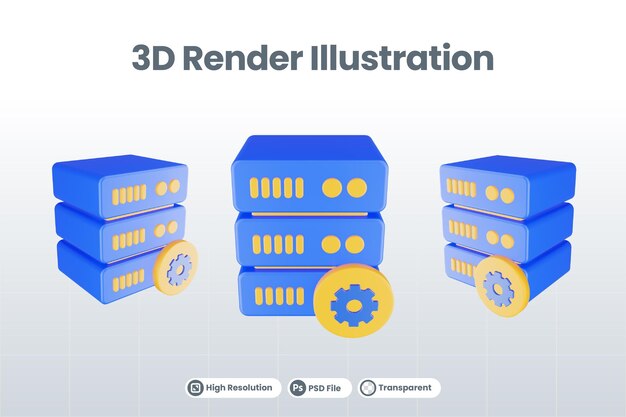 PSD 3d render database server icoon met instelling icoon geïsoleerd