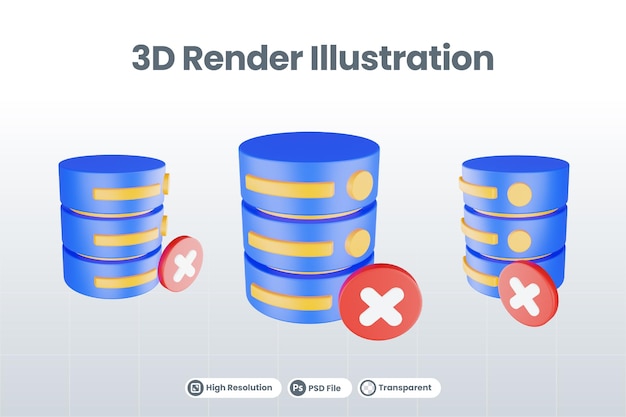 3d render database server icoon met kruis pictogram geïsoleerd