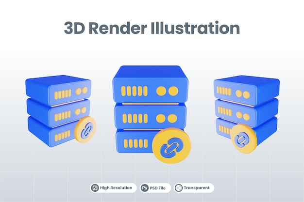 3D render database server icoon met link icoon geïsoleerd