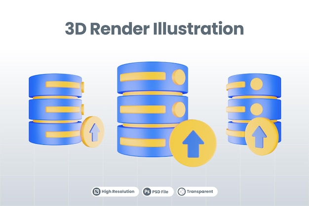 PSD 3d render database server icoon met upload icoon geïsoleerd