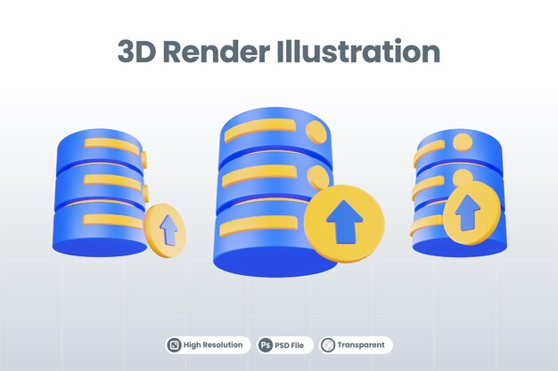 3D render database server icoon met upload icoon geïsoleerd