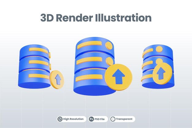 3d render database server icoon met upload icoon geïsoleerd