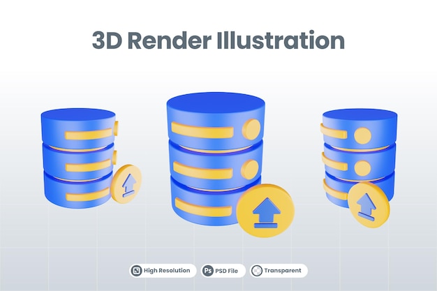 PSD 3d render database server icoon met upload icoon geïsoleerd