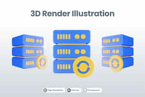 PSD 3d render databaseserverpictogram met back-upbestandspictogram geïsoleerd