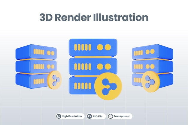 PSD 3d render databaseserverpictogram met verbindingspictogram geïsoleerd