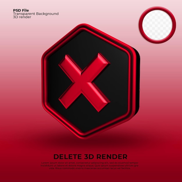 PSD 3d render delete icon