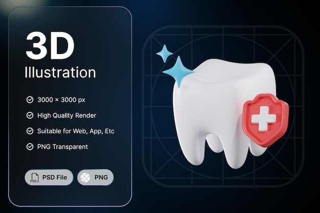 PSD 3d 렌더링 치과 건강 의료 개념 현대 아이콘 일러스트 디자인