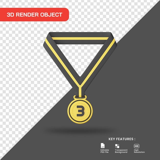 PSD 3d render derde plaats medaille icoon