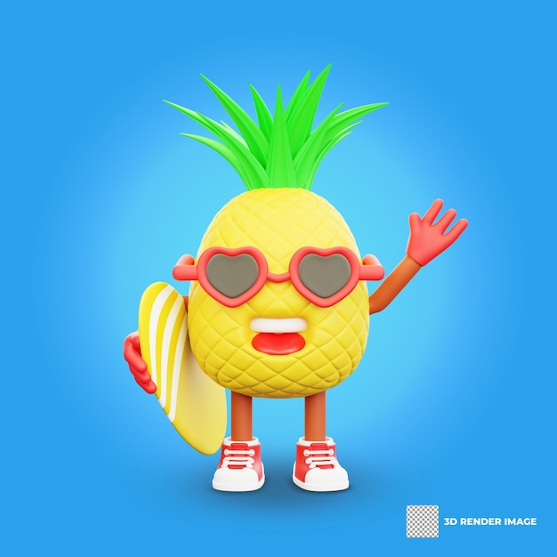3D レンダリングで夏休みに使えるアナナスキャラクター