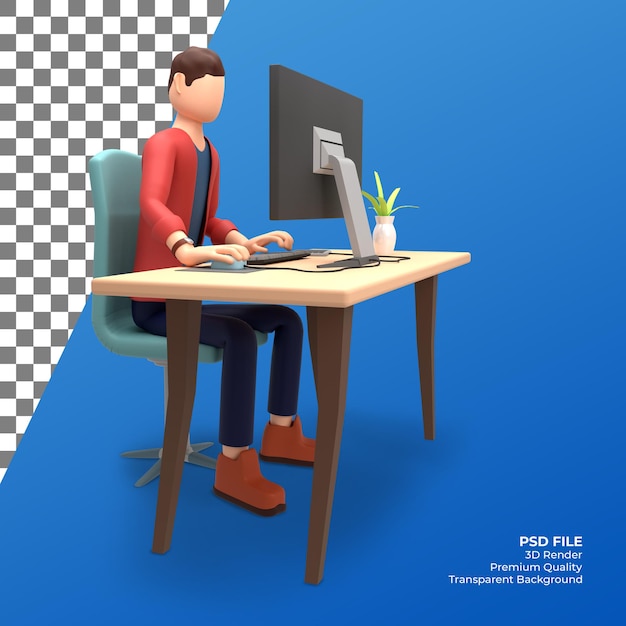 3d render designer uomo sull'illustrazione del tavolo dell'area di lavoro