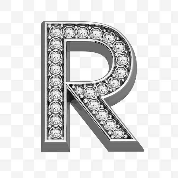 3d render of diamond alphabet symbol of luxury silver jewelry letters