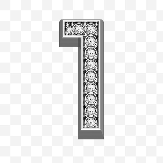 3d render of diamond alphabet symbol of luxury silver jewelry number