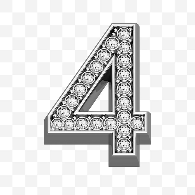 3d render of diamond alphabet symbol of luxury silver jewelry number