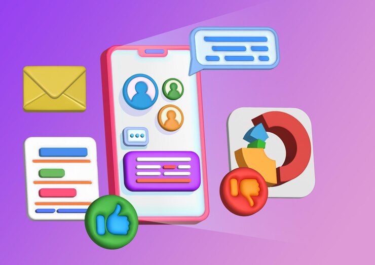 PSD 3d render of digital communication background