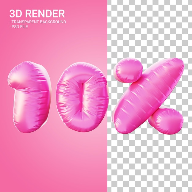 Sconto di rendering 3d del 10 percento con colore rosa