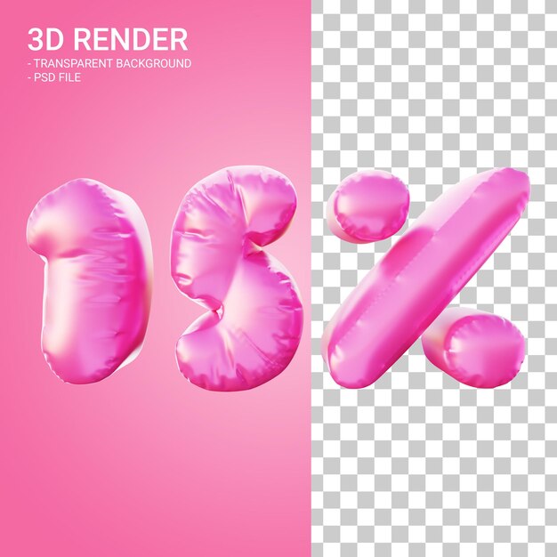 PSD 3d rendering sconto 15 per cento con colore rosa