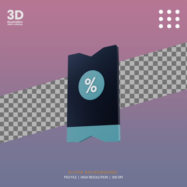 PSD 3d render discount coupon illustration