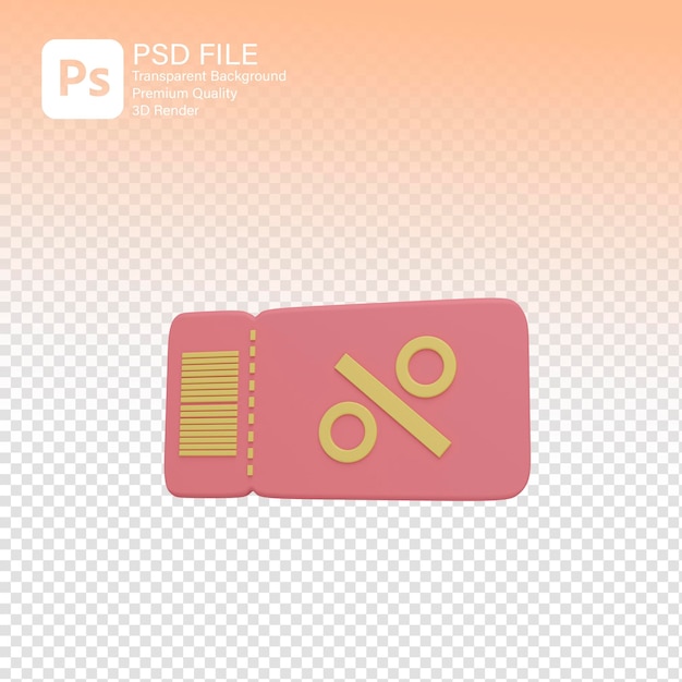 PSD 3d render discount coupon ticket