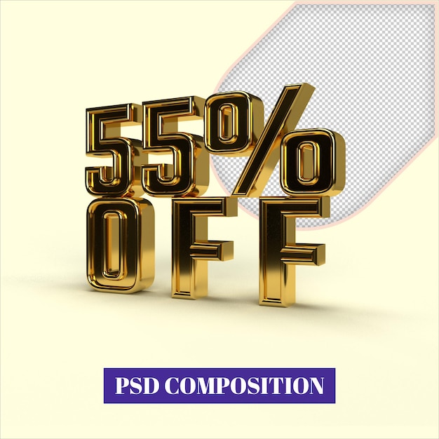 3d render of discount fifty five 55 percent off isolated on white background