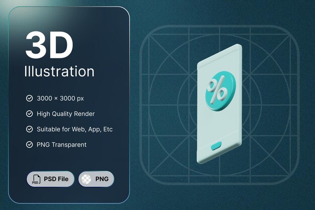 3d рендеринг телефон со скидкой right angel ecommerce concept modern icon illustrations design