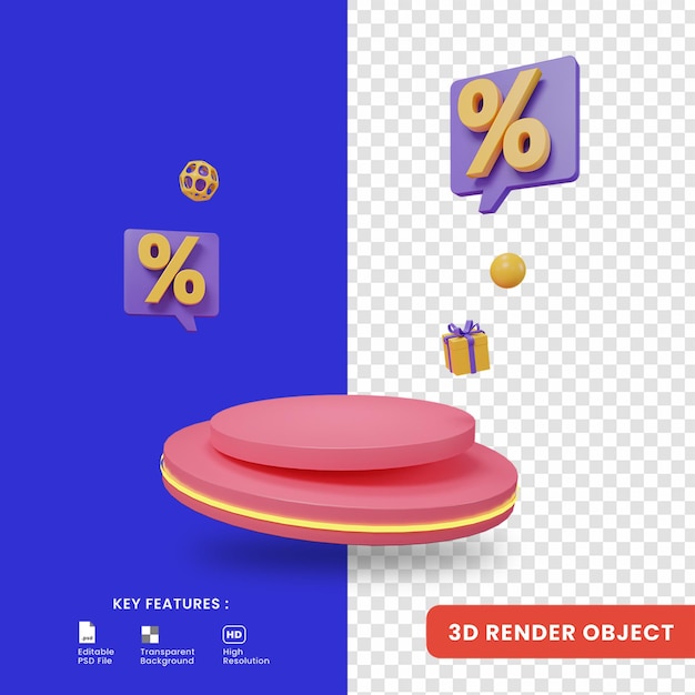 Promozione sconto rendering 3d con podio