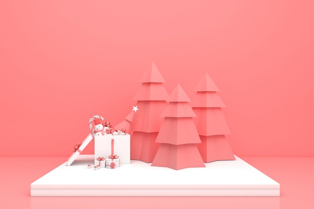3d render display pastel color merry christmas and happy new year mockup