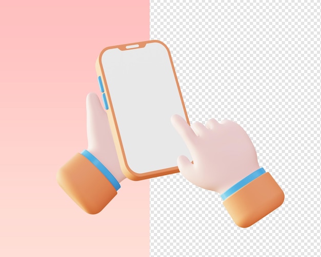 3d render dłoni za pomocą ikon ilustracji smartfona dla UI UX internetowych aplikacji mobilnych reklam w mediach społecznościowych