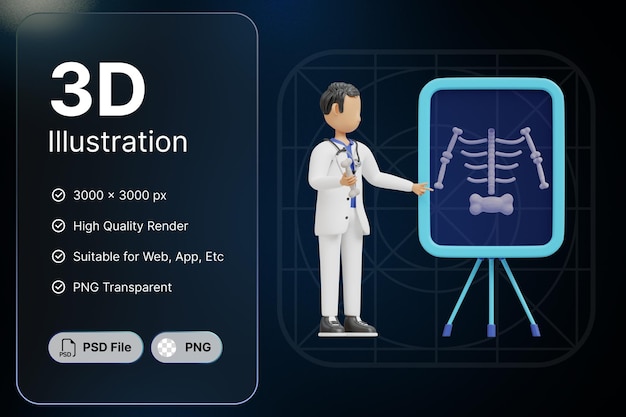 PSD 3d 렌더링 의사 활동 의료 건강 관리 개념 현대 아이콘 일러스트 디자인