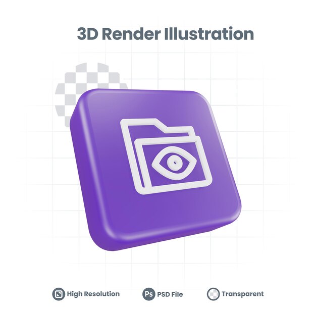 PSD 3d render document eye visible icon for web mobile app social media promotion