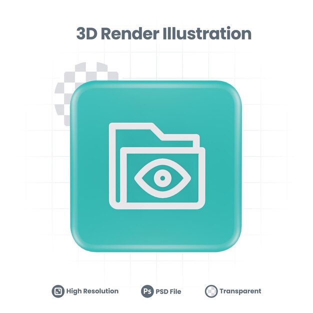 PSD 3d render icona visibile agli occhi del documento per la promozione sui social media dell'app mobile web