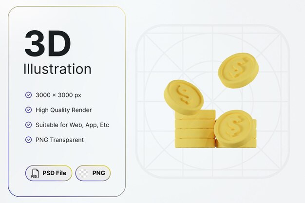 3D Render Dollar Coin Clay Essential Object Concept Modern Icon Illustraties Design