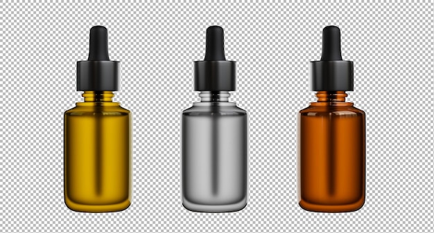 3d render of drop bottle collection on transparent background,clipping path