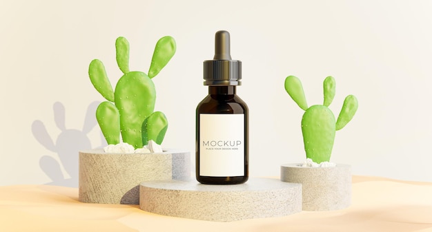 3d render of drop bottle with concrete podium,cactus for your product display