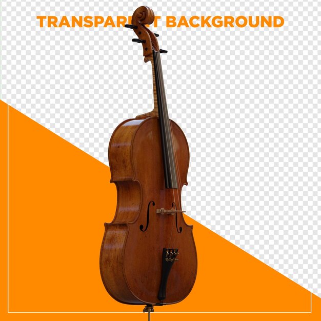 3d render e cello viool met doorzichtige achtergrond